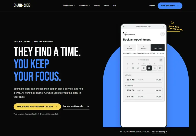 Chairside online-booking page