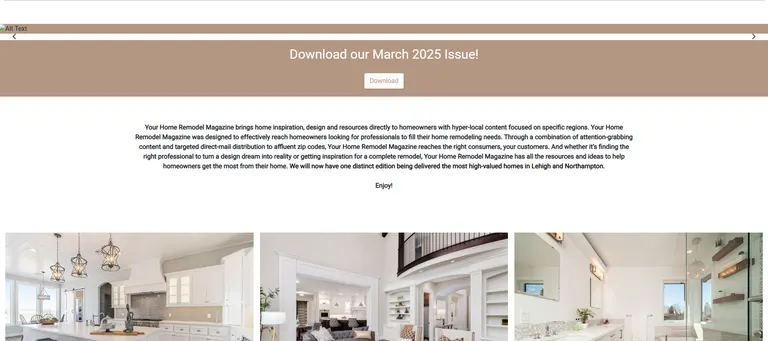 Original YHR website with a magazine download button, introductory text, and a row of home images.