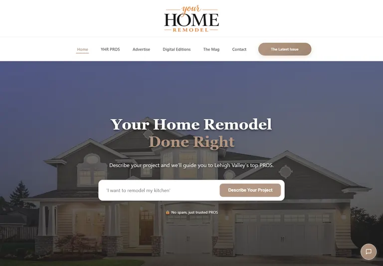 The new YHR homepage, with the custom latest-issue button and AI project tool.