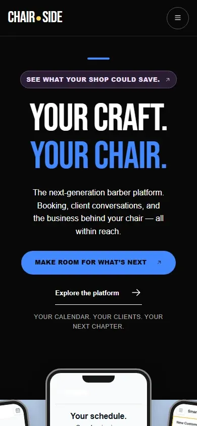 Chairside homepage on mobile
