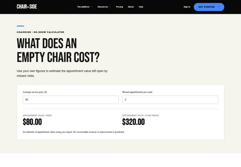 Chairside no-show calculator